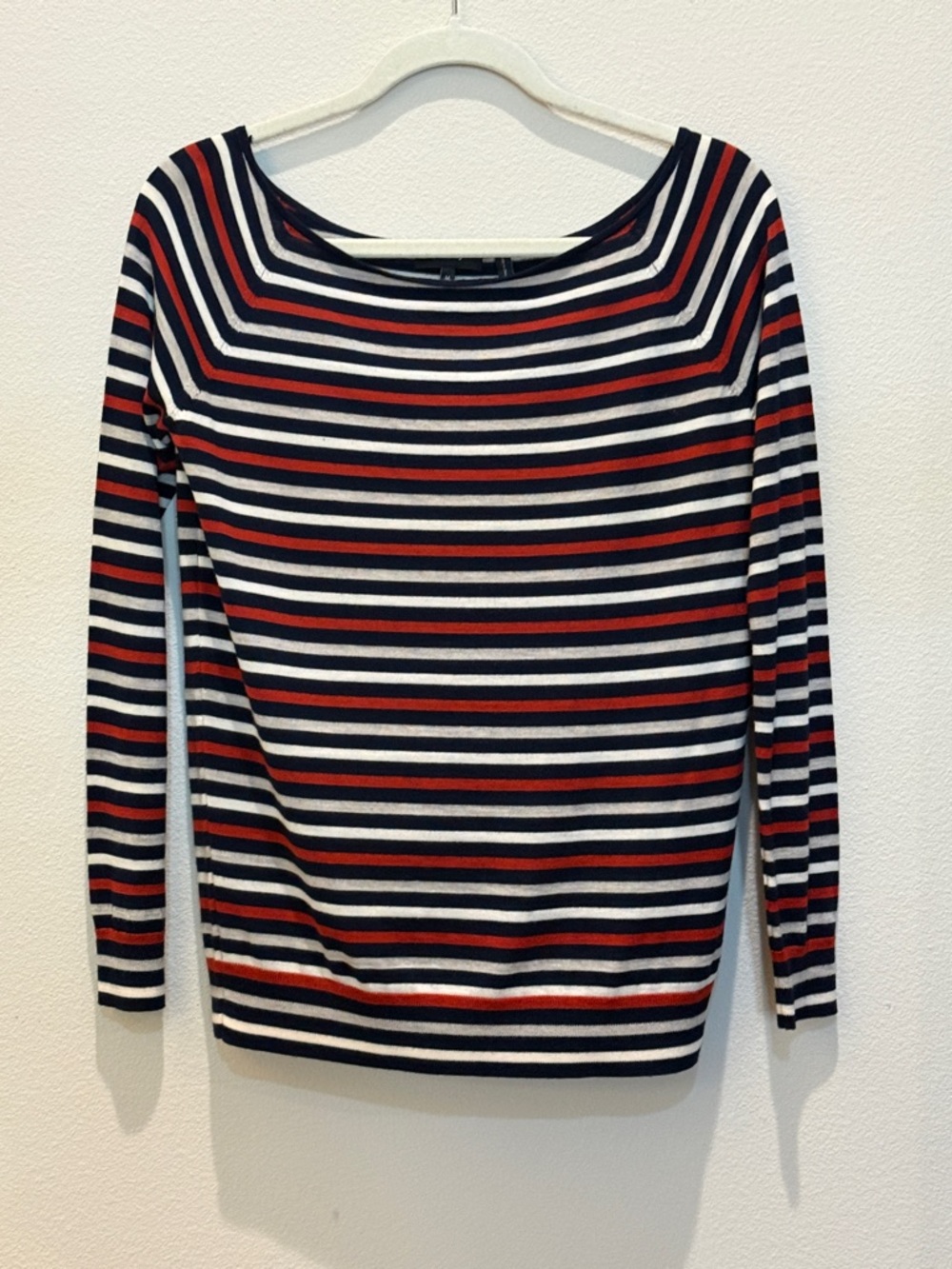 Theory Navy, Red & White Striped Boatneck Top